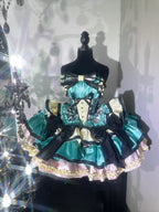 Gothic Lolita Green Flower with Bow Layer Ruffle Princess Cake Dress