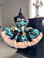 Gothic Lolita Green Flower with Bow Layer Ruffle Princess Cake Dress
