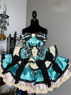 Gothic Lolita Green Flower with Bow Layer Ruffle Princess Cake Dress