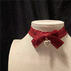Teenage Sweet Bow Love Collarbone Chain Neck Strap Collar Red Christmas