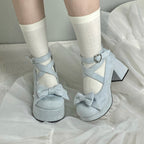 Thick Soled Velvet Round Head Lo Shoes Sweet High Heel Thick Heel