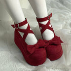 Thick Soled Velvet Round Head Lo Shoes Sweet High Heel Thick Heel