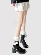 Lolita Stockings Thickened Lamb Rough Edge Tube Socks Milk White Pompom Accessories