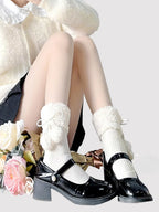 Lolita Stockings Thickened Lamb Rough Edge Tube Socks Milk White Pompom Accessories