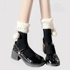 Lolita Stockings Thickened Lamb Rough Edge Tube Socks Milk White Pompom Accessories