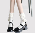 Lolita Stockings Thickened Lamb Rough Edge Tube Socks Milk White Pompom Accessories
