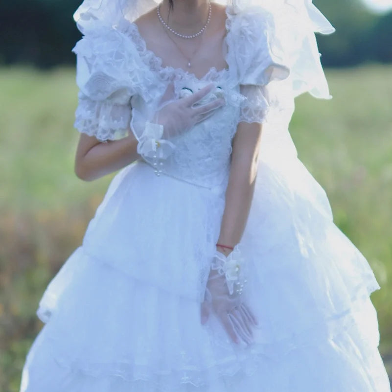 Thin Tea Party Gorgeous Accessories Gloves Lolita Bow Pearl Chain Flower Jewelry