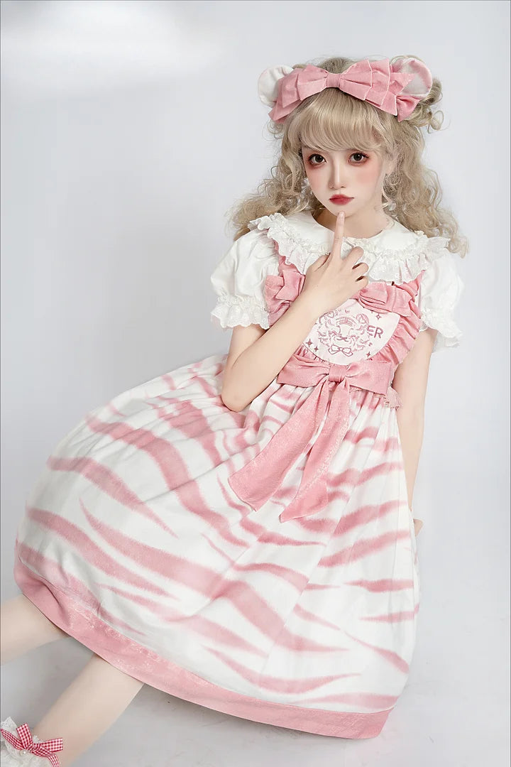 Tiger Striped Plush Suspender Dress Sweet Lolita Dress