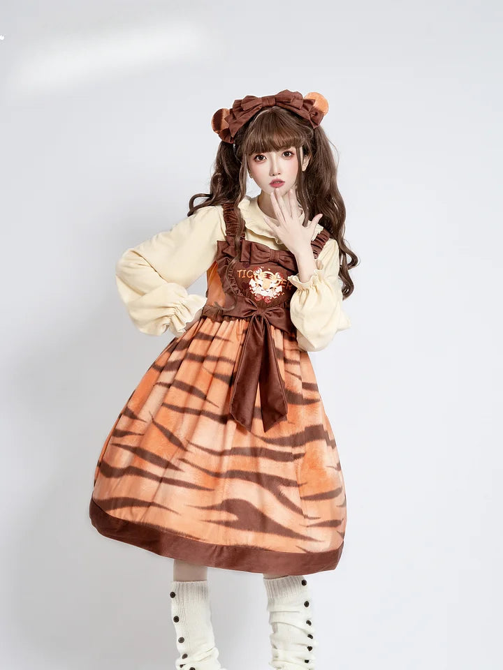 Tiger Striped Plush Suspender Dress Sweet Lolita Dress