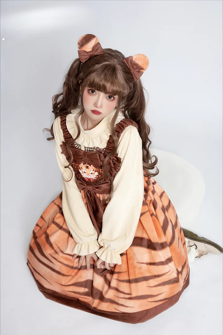 Tiger Striped Plush Suspender Dress Sweet Lolita Dress