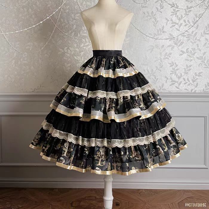 Enter a realm of opulent fantasy with the Twin Bears Gilded Dream skirt, where artistry meets elegance. This original design features exquisite golden embroidery shimmering against a luxurious fabric backdrop, evoking the magic of a twilight dream. The A-line silhouette flows gracefully, adorned with intricate details that catch the light with every movement. Perfect for enchanting tea parties, romantic gatherings, or adding a touch of grandeur to daily wear. Each stitch tells a story of craftsmanship and w