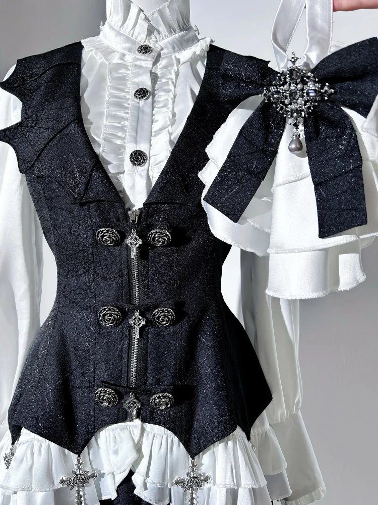 Gothic Lolita Vampire Duke Dark Dress Set Black Skirt White