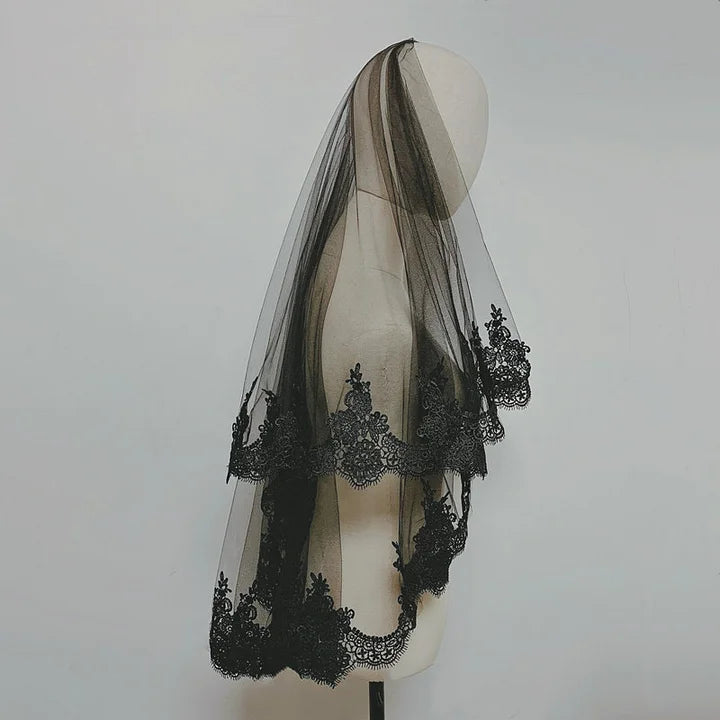 Lolita Hair Accessory Vintage Gothic Black Lace Veil Headwear Halloween