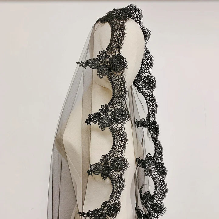 Lolita Hair Accessory Vintage Gothic Black Lace Veil Headwear Halloween