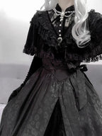 Vintage Gothic Black Maxi Dress Halloween Costume Witch Lolita Princess Dress