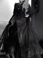 Vintage Gothic Black Maxi Dress Halloween Costume Witch Lolita Princess Dress