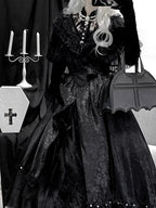 Vintage Gothic Black Maxi Dress Halloween Costume Witch Lolita Princess Dress