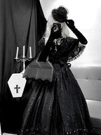 Vintage Gothic Black Maxi Dress Halloween Costume Witch Lolita Princess Dress