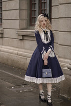 Classic Lolita Vintage Hepburn Style Autumn Elegant Dress Red Green Black OP Long Sleeve