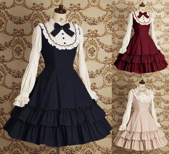 Vintage and Classic Lolita Elegant Lace Long Sleeve Dress Victorian Lolita Spring and Autumn Lolita Lotus Edge Dress