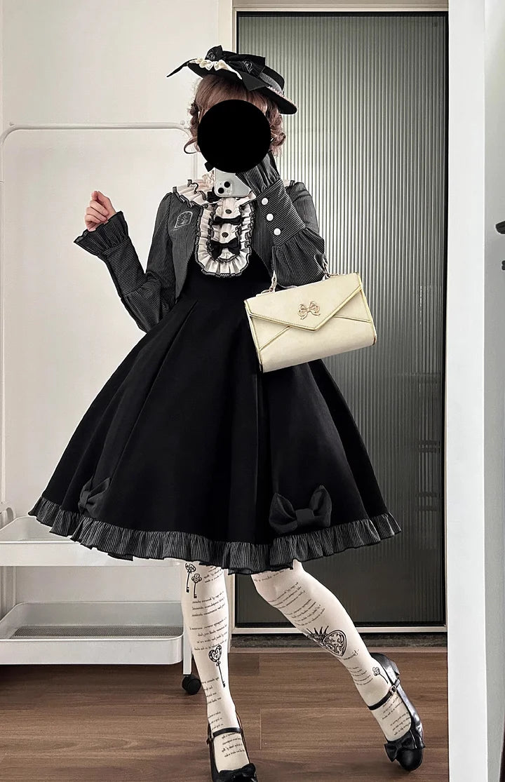 Vintage and Classic Lolita Victorian Lolita Elegant Lolita Long Sleeve Dress Gray Black Autumn Winter Lolita Dress Plus Size