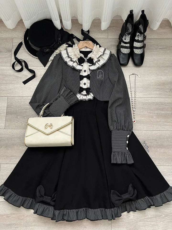 Vintage and Classic Lolita Victorian Lolita Elegant Lolita Long Sleeve Dress Gray Black Autumn Winter Lolita Dress Plus Size
