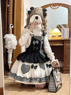 Sweet Lolita Tea Party Fashion Gingham Black Accent Bow Dress Cake Dress
