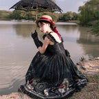 Gothic Lolita Black Nightingale and Rose Suspender Dress