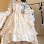 Sweet Lolita Blue and White Bow Long Sleeves Cute Princess Dress