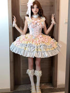 Gradual Change Hime Candy Color Lolita Tea Party Fashion Lavender Bow Ruffled Dress