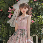 Wedding Black French Romantic Rose Print Lace Dress JSK