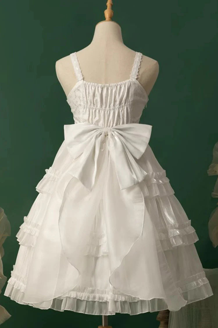 The Wedding Lolita White Starry Romance JSK Dress is created to blend bridal elegance with the dreamy sweetness of Lolita fashion. Crafted in pure white, it features multi-layered ruffles, graceful bow accents, and subtle starry details that evoke a fairytale atmosphere. The princess silhouette conveys both purity and sophistication, making it perfect for special ceremonies, photoshoots, or romantic occasions. Designed to capture timeless beauty, it offers a harmonious balance of sweetness, refinement, and 