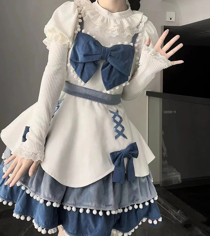 White Autumn and Winter Bubble Sleeves Lace Ruffle Edge Long Sleeves with Lolita Inside