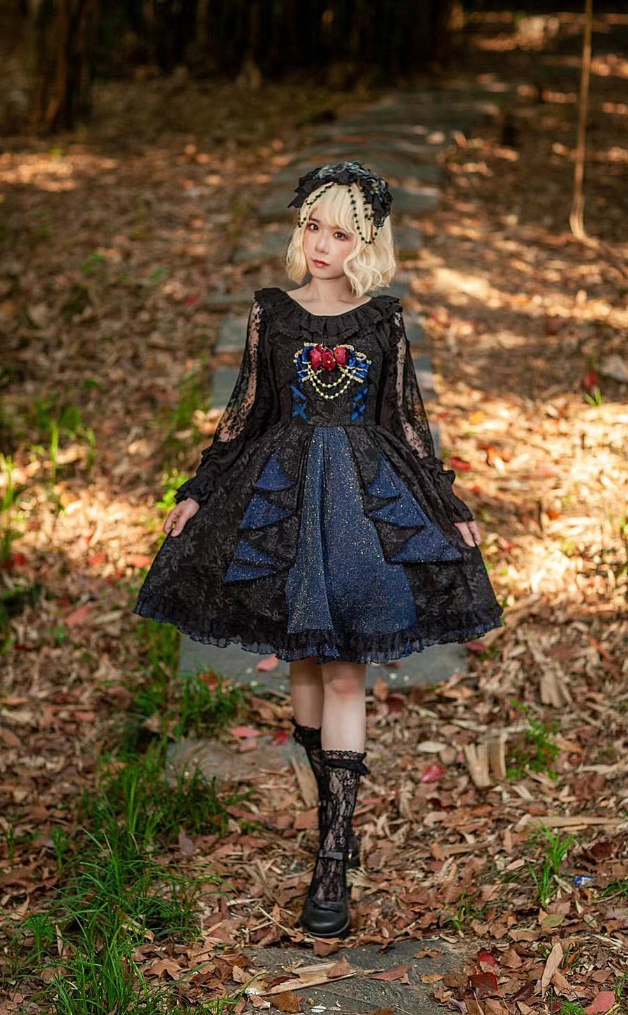 White Blue Solid Color Jsk Lolita Premium