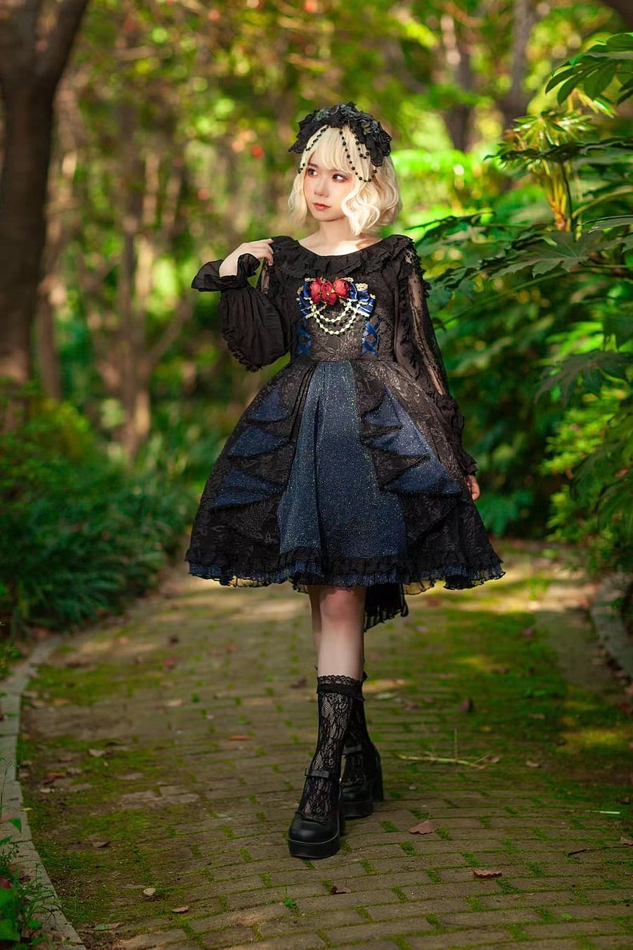 White Blue Solid Color Jsk Lolita Premium