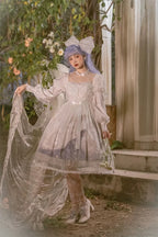 Hime Lolita White Crepe Elegant Long Sleeved Dress Wedding Dresses OP