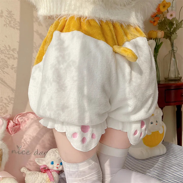 White Cute Lolita Petticoats Pumpkin Pants Cotton Velvet Thermal Lantern Shorts