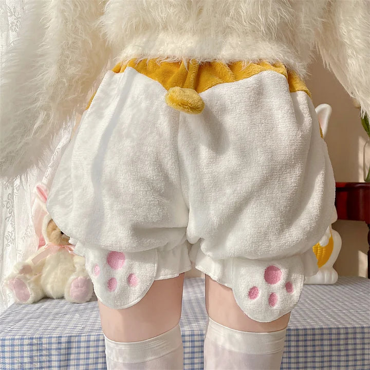 White Cute Lolita Petticoats Pumpkin Pants Cotton Velvet Thermal Lantern Shorts