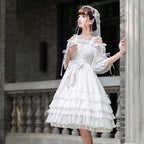 Hime Lolita White Elegant Flower Wedding Layer Gorgeous Dress