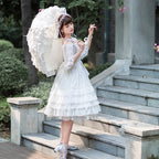 Hime Lolita White Elegant Flower Wedding Layer Gorgeous Dress