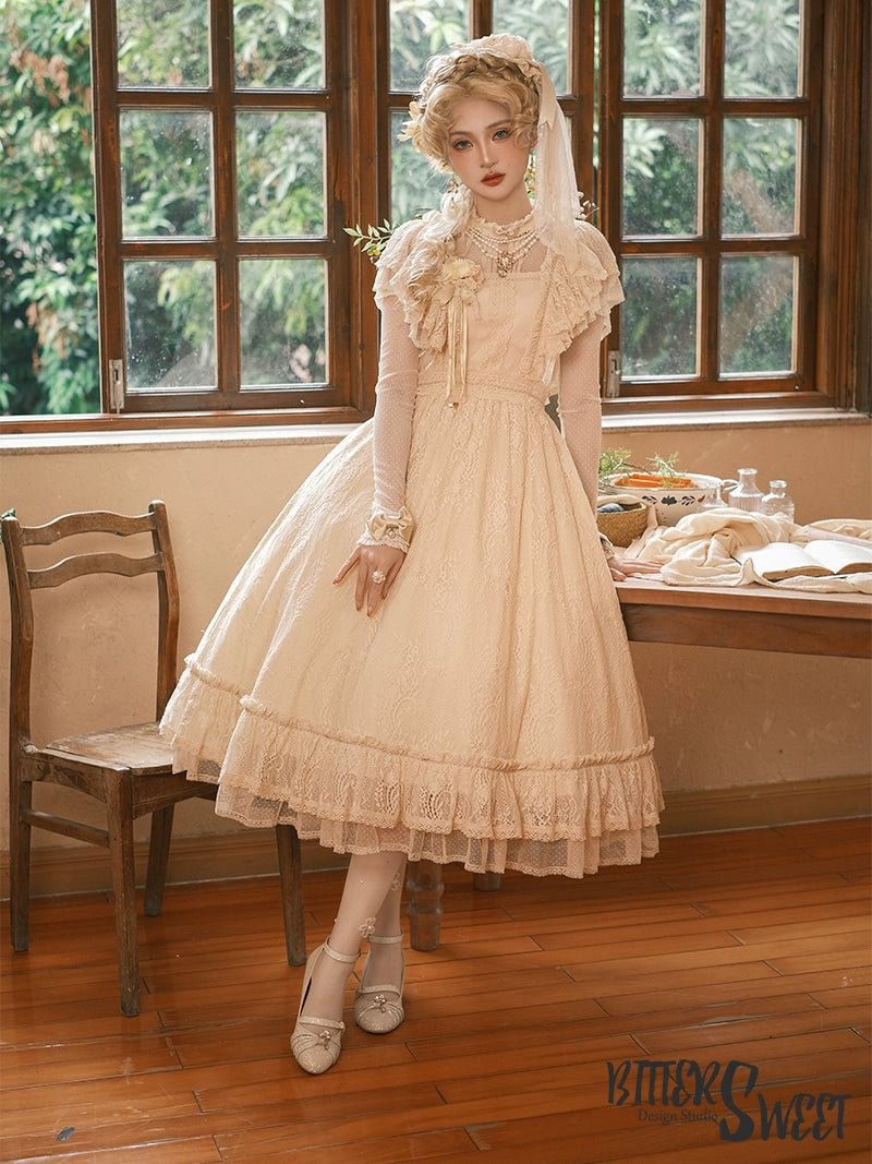 White Floral Classic Vintage Lolita OP Dress Lace Long Dresses