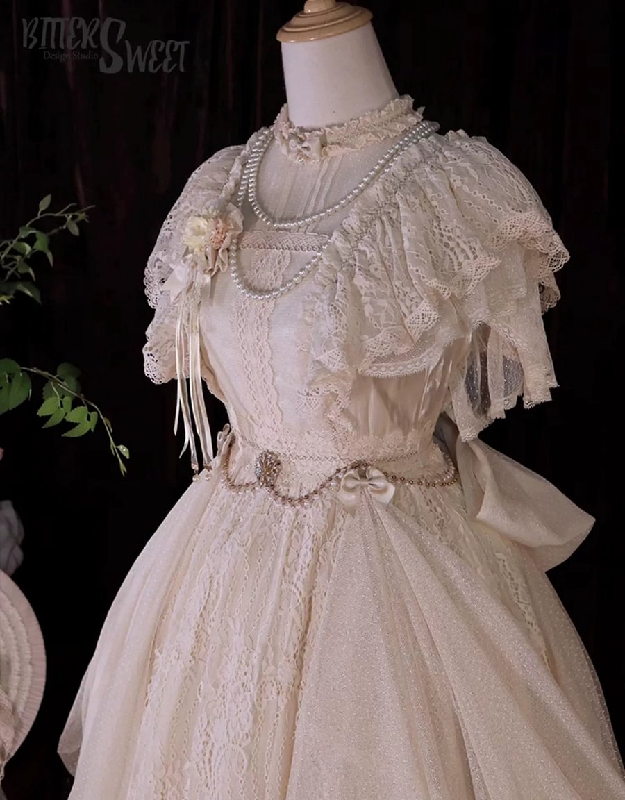 White Floral Classic Vintage Lolita OP Dress Lace Long Dresses