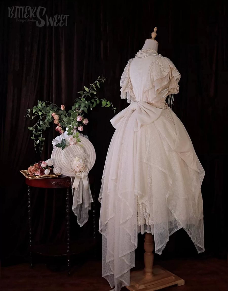White Floral Classic Vintage Lolita OP Dress Lace Long Dresses
