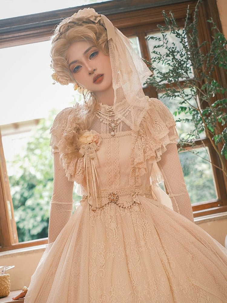 White Floral Classic Vintage Lolita OP Dress Lace Long Dresses