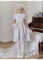 White Floral Cotton Short-sleeved Dress Sweet Doll Cute Lolita Dress