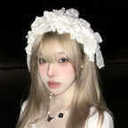 Lolita Hair Accessories White Lace Cute Headgear Headband for Halloween Lolita Accessories