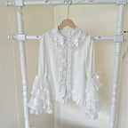 White Pink Black Sweet Cute Lace Girls Long Sleeve Lolita Blouse Shirt