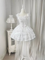 White Rose Wedding Lolita Dress Fairy Princess Dress Ruffles Lace