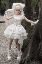 White Rose Wedding Lolita Dress Fairy Princess Dress Ruffles Lace