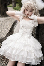 White Rose Wedding Lolita Dress Fairy Princess Dress Ruffles Lace